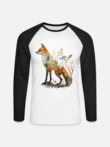 Fuchs Kunst Kunstwerk Geschenk Tierliebhaber Motiv - Unisex Baseballshirt langarm - Weiß/Schwarz