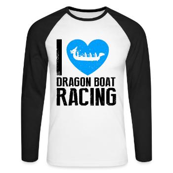 Drachenboot Crew und Drachenbootfahren - Unisex Baseballshirt langarm - Weiß/Schwarz - Vorne - Nik (191cm)