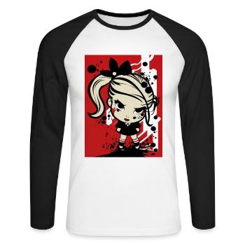 Fille rebelle du pop art - T-shirt baseball manches longues Homme - blanc/noir - Devant - Nik (191cm)