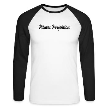 Pilates - Pilates Perfektion - Unisex Baseballshirt langarm - Weiß/Schwarz - Vorne - Nik (191cm)