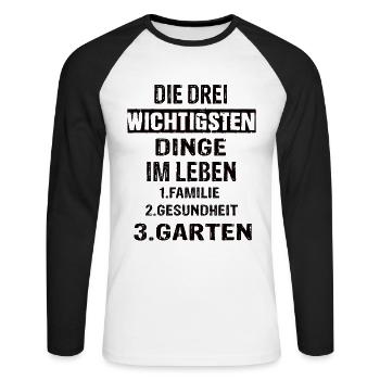 Garten - Unisex Baseballshirt langarm - Weiß/Schwarz - Vorne - Nik (191cm)