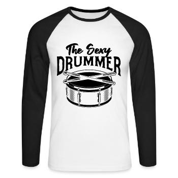 Drum Player Drummer Musician - The Sexy Drummer - Unisex Baseballshirt langarm - Weiß/Schwarz - Vorne - Nik (191cm)