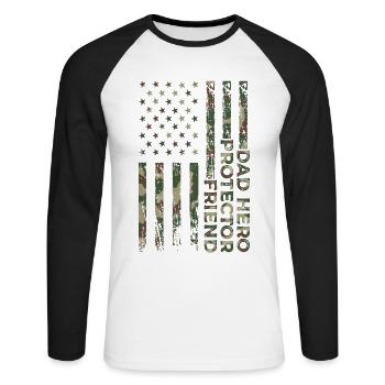 Daddy Hero Protector Patriotische Amerikanische - Unisex Baseballshirt langarm - Weiß/Schwarz - Vorne - Nik (191cm)