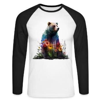 Animal Bear Forest Gift Children Man Bears - Unisex Long Sleeve Baseball T-Shirt - white/black - Front - Nik (191cm)