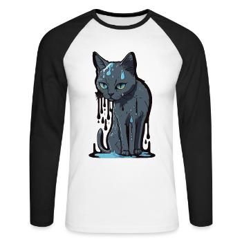 Farbe-Schmelzende Katze - Unisex Baseballshirt langarm - Weiß/Schwarz - Vorne - Nik (191cm)