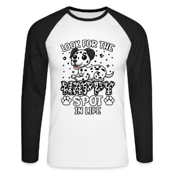 Look for the happy spot in life - Unisex Baseballshirt langarm - Weiß/Schwarz - Vorne - Nik (191cm)