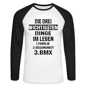 Bmx - Unisex Baseballshirt langarm - Weiß/Schwarz - Vorne - Nik (191cm)
