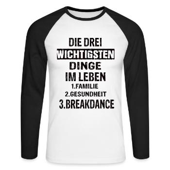 Breakdance - Unisex Baseballshirt langarm - Weiß/Schwarz - Vorne - Nik (191cm)