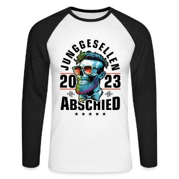 Junggesellenabschied 2023 Jga Skelett - Unisex Baseballshirt langarm - Weiß/Schwarz - Vorne - Nik (191cm)