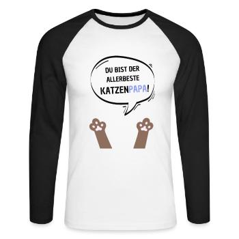 Du bist der beste Katzenpapa braun - Unisex Baseballshirt langarm - Weiß/Schwarz - Vorne - Nik (191cm)