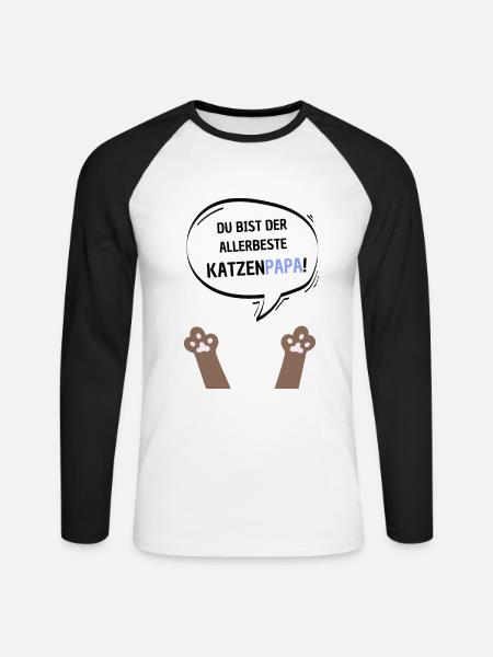 Du bist der beste Katzenpapa braun - Unisex Baseballshirt langarm - Weiß/Schwarz