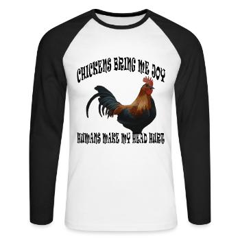 Poulet ou coq - T-shirt baseball manches longues Homme - blanc/noir - Devant - Nik (191cm)
