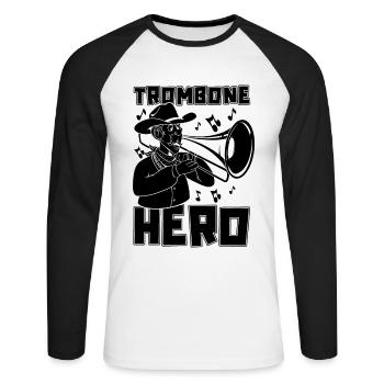 Trombone Hero Concert Band Instrument Trombonist - Unisex Long Sleeve Baseball T-Shirt - white/black - Front - Nik (191cm)