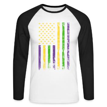 Masque de fou de vacances drapeau américain - T-shirt baseball manches longues Homme - blanc/noir - Devant - Nik (191cm)