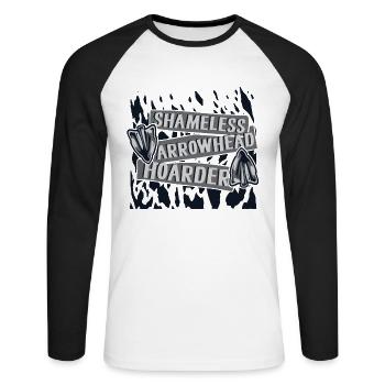 Shameless Arrowhead Hoarder Hunting Tips - Unisex Long Sleeve Baseball T-Shirt - white/black - Front - Nik (191cm)