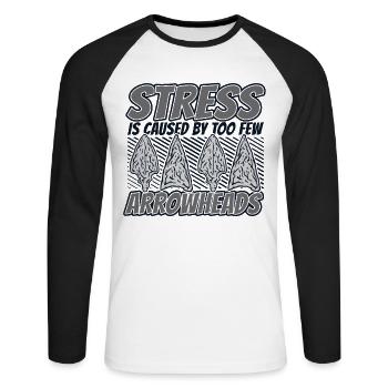 Stress Caused By Too Few Arrowheads Jagdspitzen - Unisex Baseballshirt langarm - Weiß/Schwarz - Vorne - Nik (191cm)