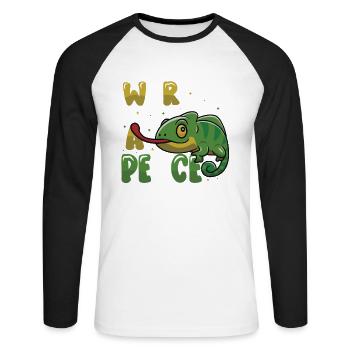 Peace Cameleon, mouvement pour la paix - T-shirt baseball manches longues Homme - blanc/noir - Devant - Nik (191cm)