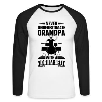 Ne sous-estimez jamais grand-père avec une batterie - Batterie - T-shirt baseball manches longues Homme - blanc/noir - Devant - Nik (191cm)