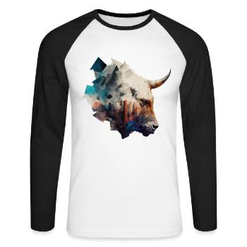 Bison Gift Colorful Architecture Art Animals Zoo - Unisex Long Sleeve Baseball T-Shirt - white/black - Front - Nik (191cm)
