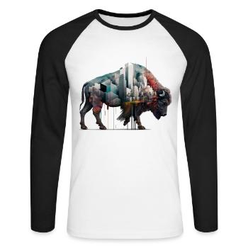 Bison Architecture Colorful Gift Woman Art Animal - Unisex Long Sleeve Baseball T-Shirt - white/black - Front - Nik (191cm)