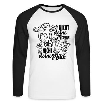Nicht deine Mama nicht deine Milch - Kuh - vegan - Unisex Baseballshirt langarm - Weiß/Schwarz - Vorne - Nik (191cm)