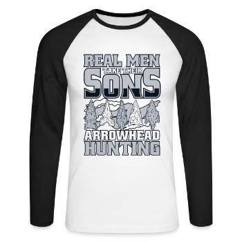 Real Men Take Their Sons Arrowhead Collecting - Unisex Long Sleeve Baseball T-Shirt - white/black - Front - Nik (191cm)