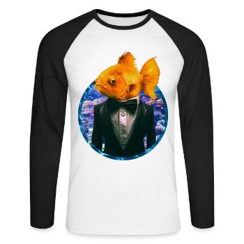 Poisson rouge en smoking dans le récif corallien - T-shirt baseball manches longues Homme - blanc/noir - Devant - Nik (191cm)