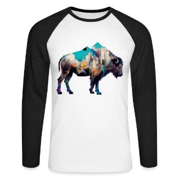 Bison Architecture Colorful Gift Polygon Animal - Unisex Long Sleeve Baseball T-Shirt - white/black - Front - Nik (191cm)