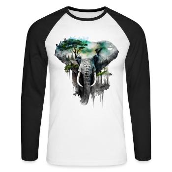 Elephant Forest Mountains Animal Africa Gift Art Zoo - Unisex Long Sleeve Baseball T-Shirt - white/black - Front - Nik (191cm)