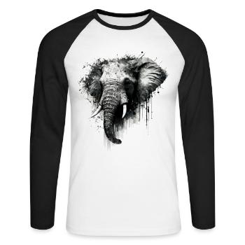 Elephant Drawing Animal Gift Man Zoo Africa - Unisex Long Sleeve Baseball T-Shirt - white/black - Front - Nik (191cm)