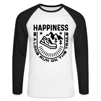 Happiness Is A Long Run Ultra Running Trail Runner - Unisex Long Sleeve Baseball T-Shirt - white/black - Front - Nik (191cm)