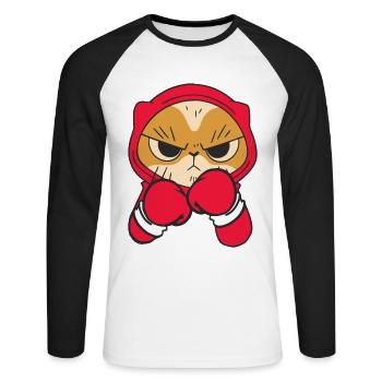 Katze Boxer Kampfsportler Sparring Combat Sports - Unisex Baseballshirt langarm - Weiß/Schwarz - Vorne - Nik (191cm)