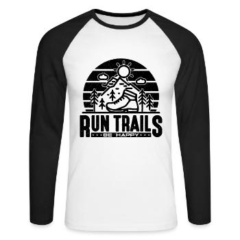 Run Trails Be Happy Retro Marathoner Trail Runner - Unisex Baseballshirt langarm - Weiß/Schwarz - Vorne - Nik (191cm)
