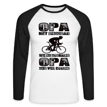 Opa Mit Rennrad Wie Ein Normaler Opa Nur Cooler - Unisex Baseballshirt langarm - Weiß/Schwarz - Vorne - Nik (191cm)
