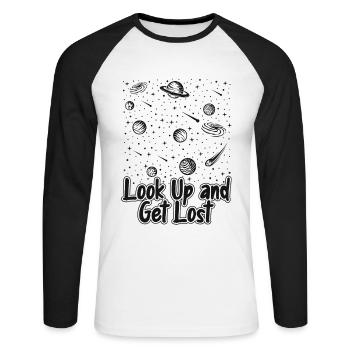 Levez les yeux et perdez-vous Astronomie Photographe Cosmologiste - T-shirt baseball manches longues Homme - blanc/noir - Devant - Nik (191cm)