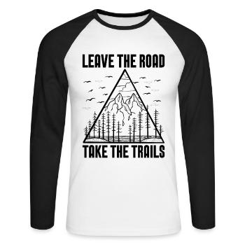 Leave The Road Take Marathoner Hiking Trail Runner - Unisex Long Sleeve Baseball T-Shirt - white/black - Front - Nik (191cm)