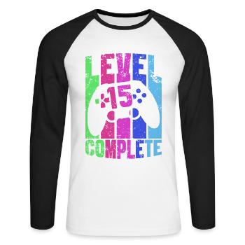 15th Birthday Cadeau Gamer Gaming Gamer Game - T-shirt baseball manches longues Homme - blanc/noir - Devant - Nik (191cm)