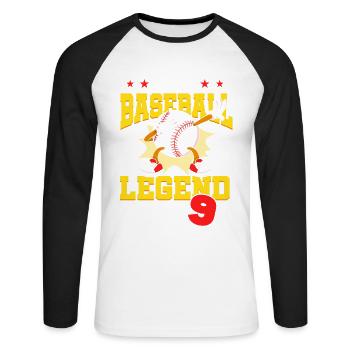 Cette légende du baseball est maintenant 9 Sports Kid 9. - T-shirt baseball manches longues Homme - blanc/noir - Devant - Nik (191cm)