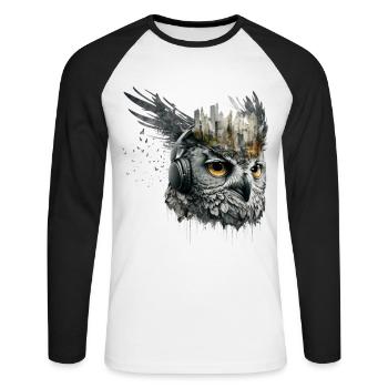 Owl Music Art Architecture Face Gift Animal - T-shirt baseball manches longues Homme - blanc/noir - Devant - Nik (191cm)