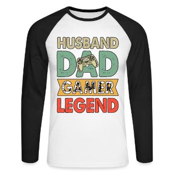 Husband Dad Gamer Legend Gamer Dad - Unisex Long Sleeve Baseball T-Shirt - white/black - Front - Nik (191cm)
