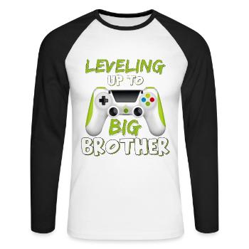 Leveling Up To Big Bro Brother Video Gamer Big Bro - T-shirt baseball manches longues Homme - blanc/noir - Devant - Nik (191cm)