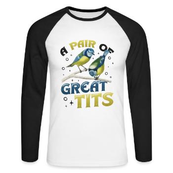 Une paire d’ornithologues géniaux - T-shirt baseball manches longues Homme - blanc/noir - Devant - Nik (191cm)