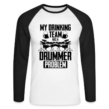 Mon équipe de buveurs a un problème de batteur - Funny Dru - T-shirt baseball manches longues Homme - blanc/noir - Devant - Nik (191cm)