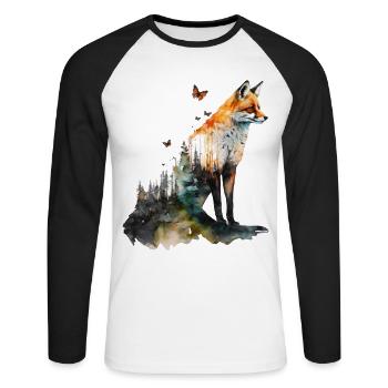 Fox Forest Art Gift Woman Animal Butterfly - Unisex Long Sleeve Baseball T-Shirt - white/black - Front - Nik (191cm)