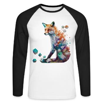 Fox Art Cube Red Fox Wild Animal Gift Animal - T-shirt baseball manches longues Homme - blanc/noir - Devant - Nik (191cm)