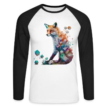 Fox Art Cube Red Fox Wild Animal Gift Animal - T-shirt baseball manches longues Homme - blanc/noir - Devant - Nik (191cm)