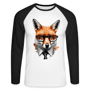 Fuchs Brille Nerd Anzug Geschenk Tier Tiermotiv - Unisex Baseballshirt langarm - Weiß/Schwarz - Vorne - Nik (191cm)