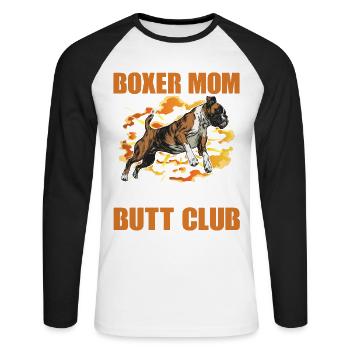 Boxer Mom Wiggle Butt Club - Unisex Long Sleeve Baseball T-Shirt - white/black - Front - Nik (191cm)