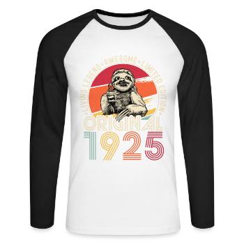 1925 Anniversaire vintage vintage paresseux cadeau - T-shirt baseball manches longues Homme - blanc/noir - Devant - Nik (191cm)