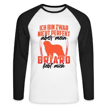 Mein Briard liebt mich Berger de Brie - Unisex Baseballshirt langarm - Weiß/Schwarz - Vorne - Nik (191cm)